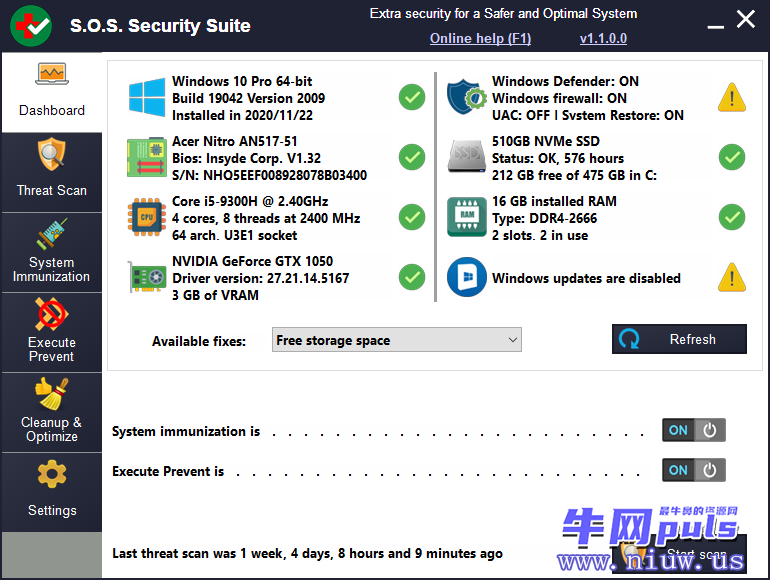 S.O.S. Security Suite Dashboard